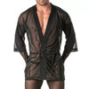 Kimono-Top aus Mesh - Transparenter Komfort mit Taillengürtel, Schwarz | TOF Paris