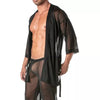 Kimono-Top aus Mesh - Transparenter Komfort mit Taillengürtel, Schwarz | TOF Paris