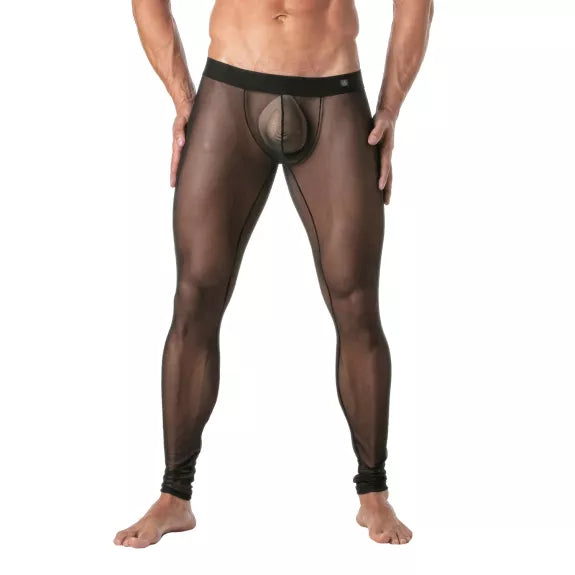 Leggings Mesh Schwarz - Transparenter Look, Taillenbund mit Logo | TOF Paris