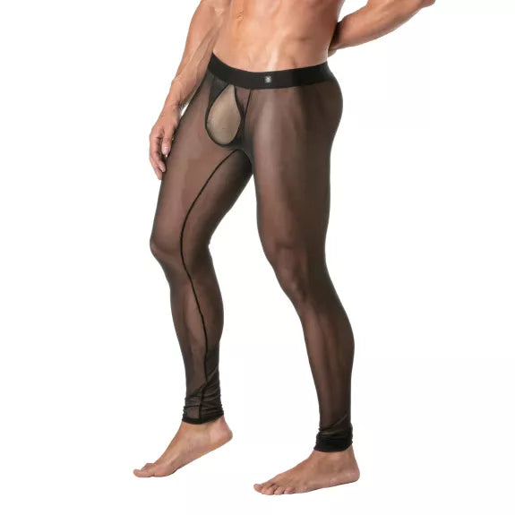 Leggings Mesh Schwarz - Transparenter Look, Taillenbund mit Logo | TOF Paris