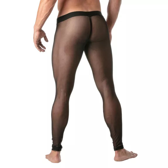 Leggings Mesh Schwarz - Transparenter Look, Taillenbund mit Logo | TOF Paris