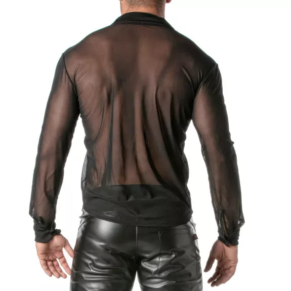 Herren Langarmshirt Slim Fit Schwarz - Atmungsaktives Mesh-Shirt | TOF Paris