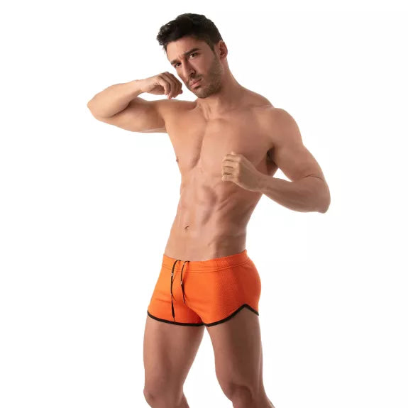 Shorts Low Waist in Orange mit Cut-outs und TOF-Logo Herren - Retro Style | TOF Paris