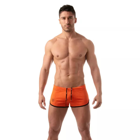 Shorts Low Waist in Orange mit Cut-outs und TOF-Logo Herren - Retro Style | TOF Paris