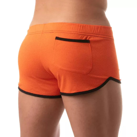 Shorts Low Waist in Orange mit Cut-outs und TOF-Logo Herren - Retro Style | TOF Paris