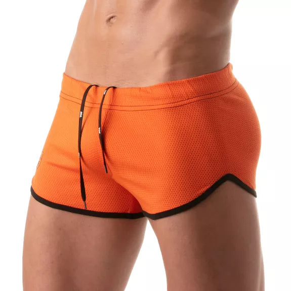 Shorts Low Waist in Orange mit Cut-outs und TOF-Logo Herren - Retro Style | TOF Paris