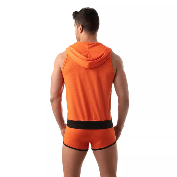 Orangene Mesh Sleeveless Hoodie im sportlichen Designer Look von TOF Paris – Ansicht 5