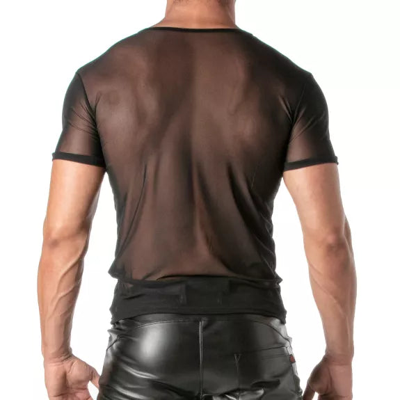 T-Shirt Mesh Slim Fit mit Rundhalsausschnitt - Schwarz | TOF Paris