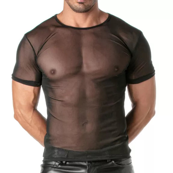 T-Shirt Mesh Slim Fit mit Rundhalsausschnitt - Schwarz | TOF Paris