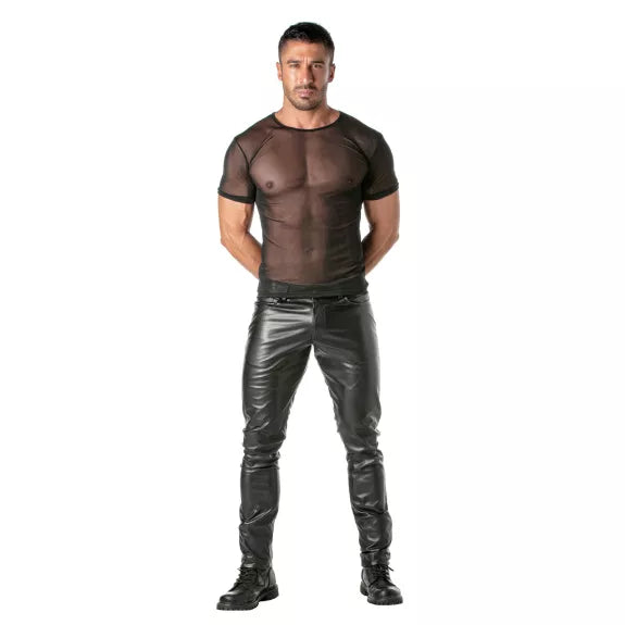 T-Shirt Mesh Slim Fit mit Rundhalsausschnitt - Schwarz | TOF Paris