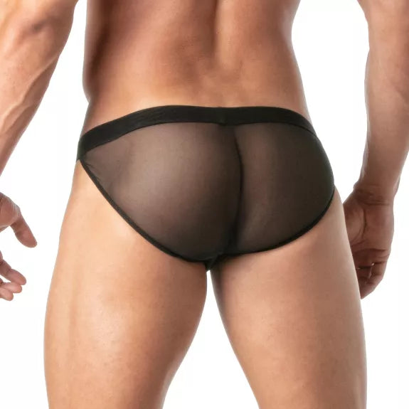 Tanga mit transparentem Mesh & strapazierfähigem Bund, sexy Cut, Schwarz | TOF Paris