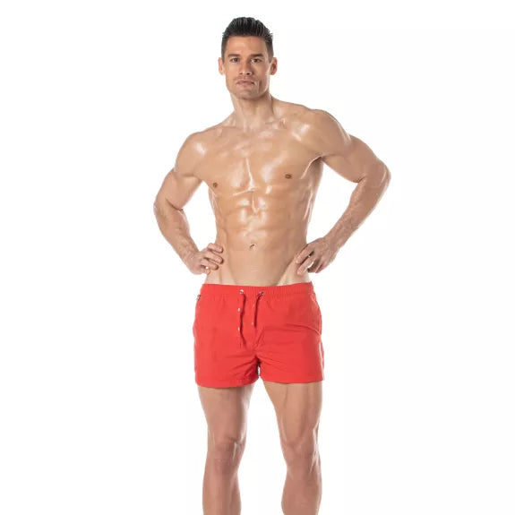 Badeshorts Herren - Mid-Thigh Schnitt mit schnelltrocknendem Stoff, Rot | TOF Paris