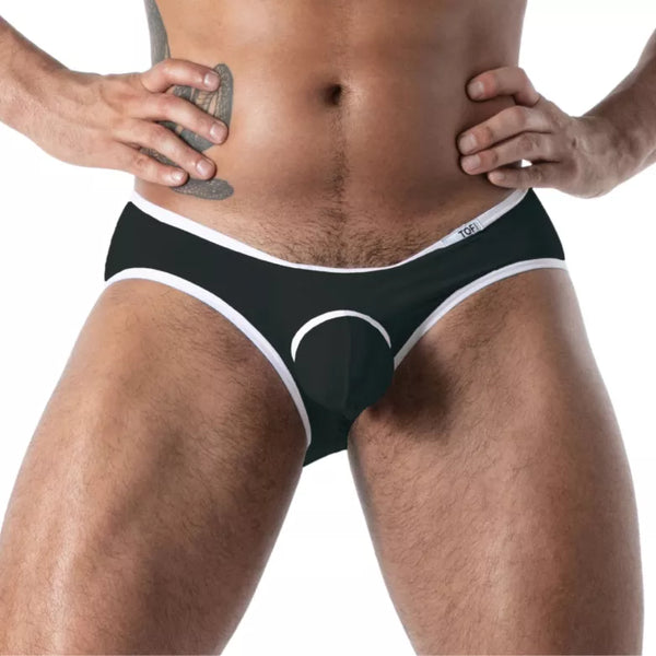Schwarzer Bottomless Brief aus seidiger Mikrofaser von TOF Paris – Ansicht 4