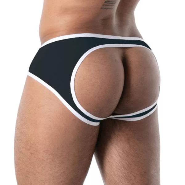 Schwarzer Bottomless Brief aus seidiger Mikrofaser von TOF Paris – Ansicht 2