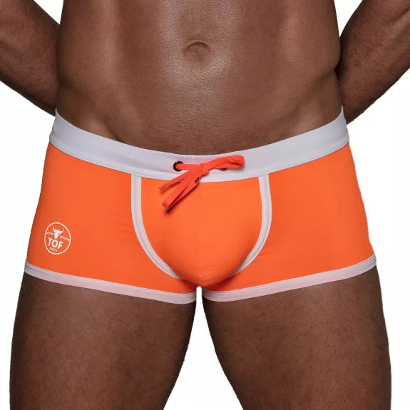 Badehose Neon Orange - Eng anliegend, chlorresistent & mit Kontraststreifen | TOF Paris