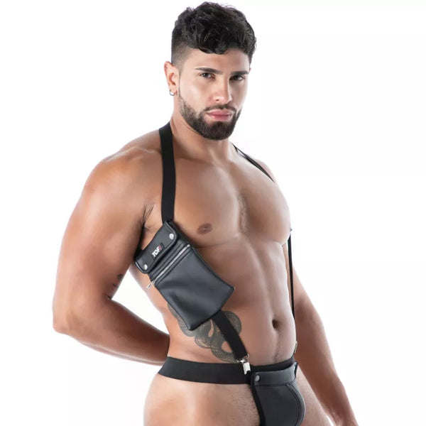 Schwarzes Neoprene Elastic Pocket-Harness von TOF Paris