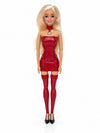 Sammlerpuppe Daring Desire Red von Noir Handmade im roten Minikleid mit Choker und roten halterlosen Strümpfen, Vorderansicht