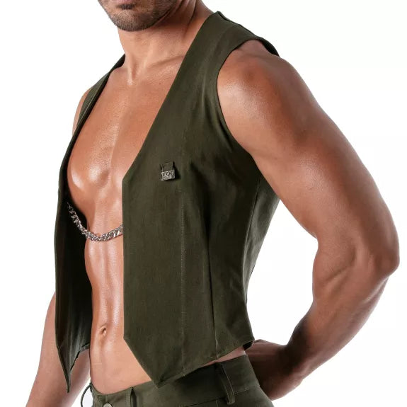 Weste mit abnehmbarer Kette - Bequemer Baumwoll-Mix, Khaki | TOF Paris