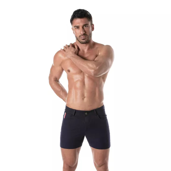 Mid-Thigh Chino Shorts Marineblau - Stretch, Enger Schnitt & Gürtel | TOF Paris