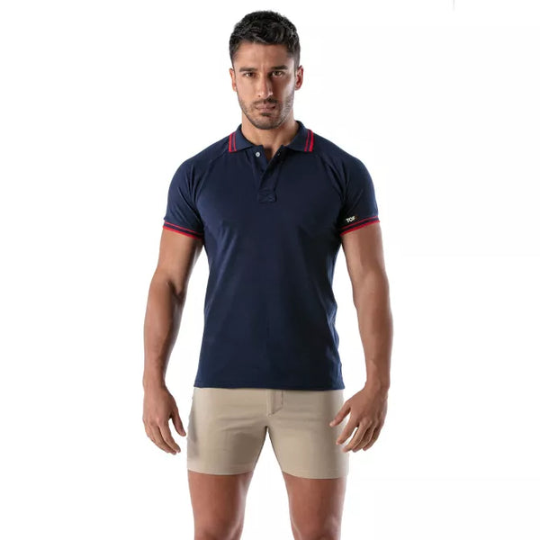 Blaues verführerisches Poloshirt mit markanten sportiven Details von TOF Paris – Ansicht 4
