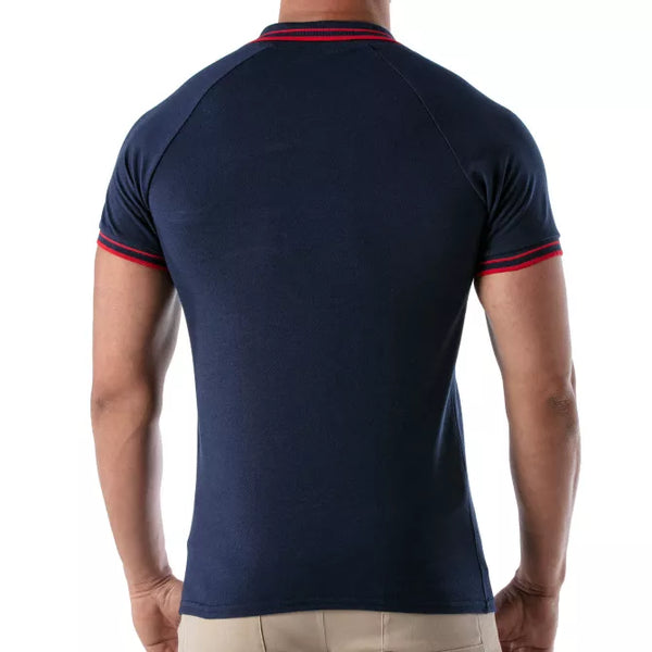 Blaues verführerisches Poloshirt mit markanten sportiven Details von TOF Paris – Ansicht 3