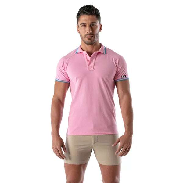Pinkes verführerisches Poloshirt mit maskulinem Schnitt von TOF Paris – Ansicht 4