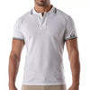 Weißes körperbetontes Poloshirt mit markanten Kontraststreifen von TOF Paris