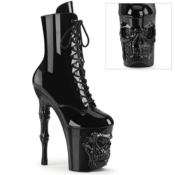 RAPTURE-1020 Plateau Stiefeletten - Schwarz Lack Totenkopf von Pleaser