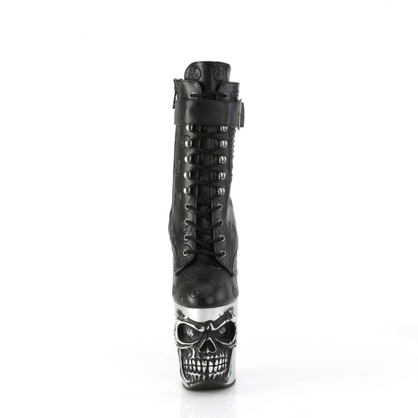 RAPTURE-1020STR-02 Plateau Stiefeletten - Schwarz Matt/Silber Totenkopf von Pleaser – Ansicht 2
