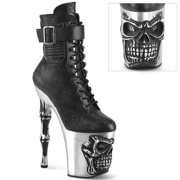 RAPTURE-1020STR-02 Plateau Stiefeletten - Schwarz Matt/Silber Totenkopf von Pleaser
