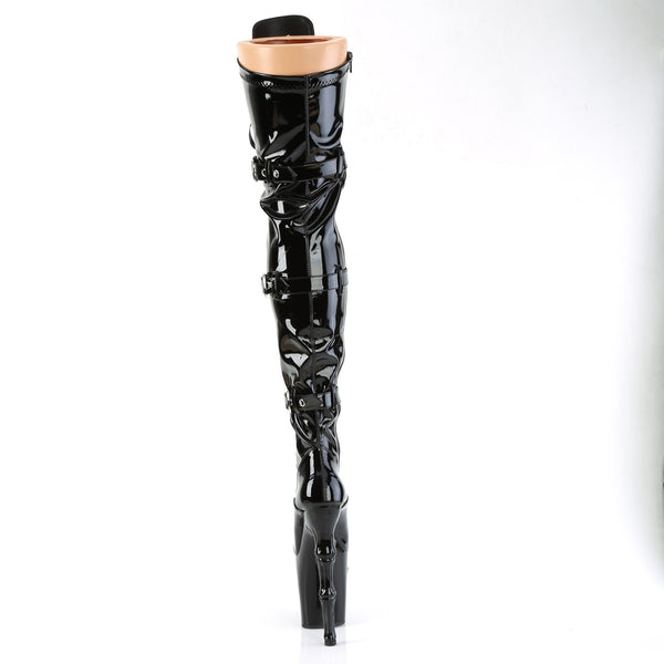 RAPTURE-3028 Plateau Overknee Stiefel - Schwarz Lack Totenkopf von Pleaser – Ansicht 4
