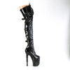 RAPTURE-3028 Plateau Overknee Stiefel - Schwarz Lack Totenkopf von Pleaser – Ansicht 5