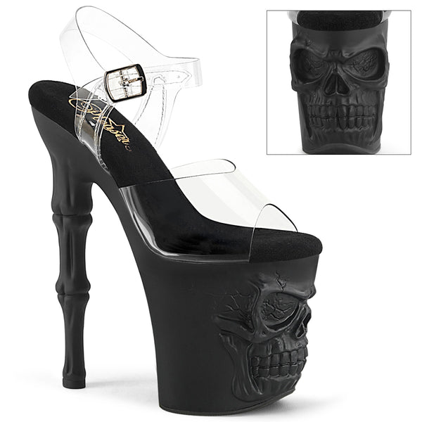 RAPTURE-808 Plateau Sandaletten Transparent/Schwarz Totenkopf von Pleaser