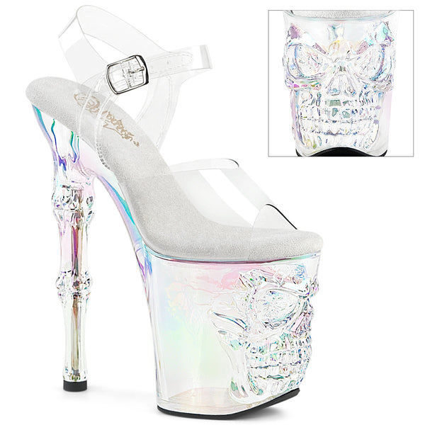 RAPTURE-808HT Plateau Sandaletten Transparent Totenkopf von Pleaser