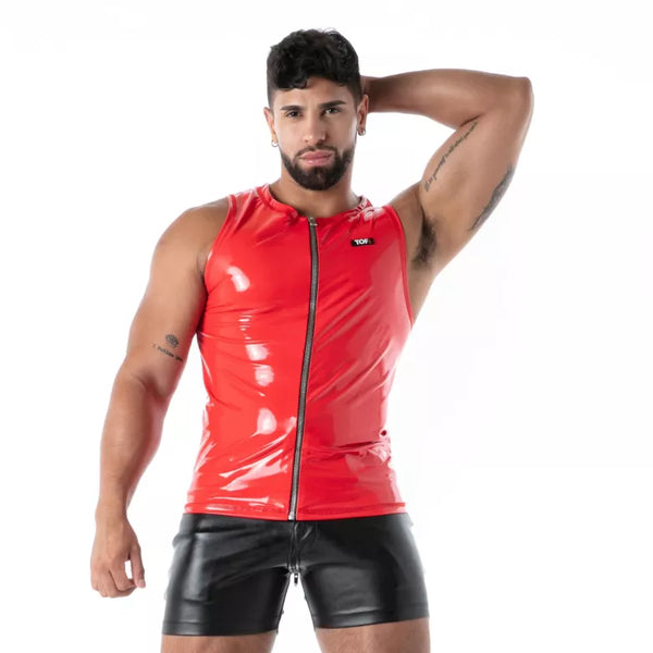 Rotes Latex Second Skin-Tank-Top von TOF Paris