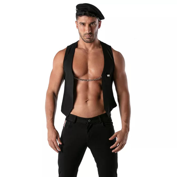 Schwarzbeige reversible Baskenmütze im klassischen Designer Look von TOF Paris – Ansicht 3