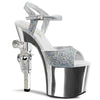 REVOLVER-709G Plateau Sandaletten Silber Chrome Glitzer | Pleaser