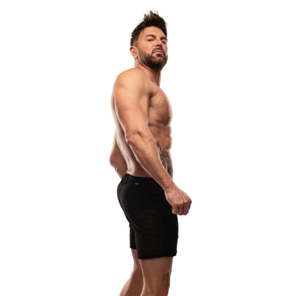 Shorts Mid-Thigh - Slim Fit, Stretch-Spitze, Tiefe Taschen, Schwarz | TOF Paris