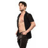 Kurzarm-Hemd Slim Fit mit Stretch-Spitze und Logo in Schwarz | TOF Paris