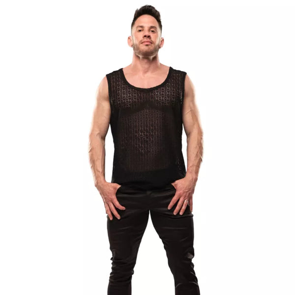Schwarzes transparentes Tanktop aus elastischer Spitze von TOF Paris – Ansicht 5