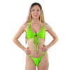 Neongrünes verführerisches Strass Mikro Bikini Set mit Frontschnürung | Pleaser Dancewear