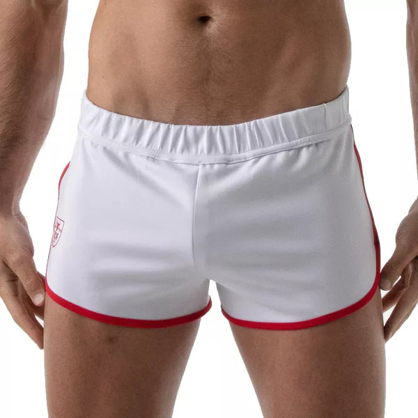 Weißes verführerisches Sportshort mit innovativem Frontbereich von TOF Paris – Ansicht 2