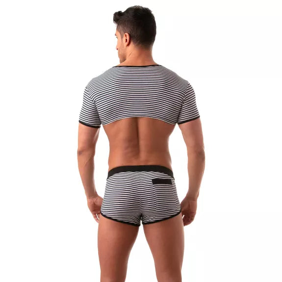 Crop Top Herren, Schwarz - Sexy Matrosen-Design mit Streifenmuster | TOF Paris