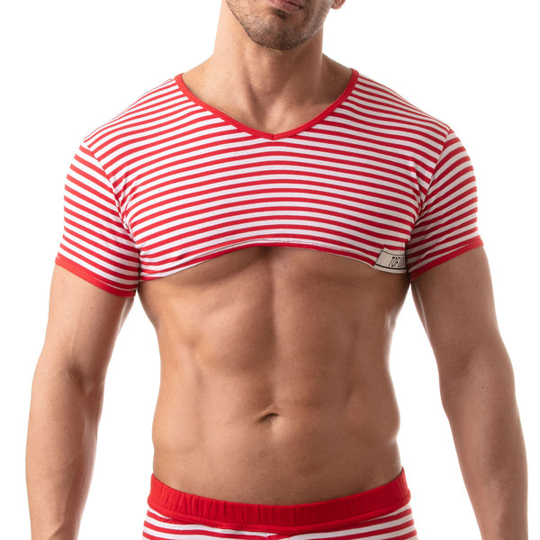 Crop Top Herren, Rot - Sexy Matrosen-Design mit Streifenmuster | TOF Paris