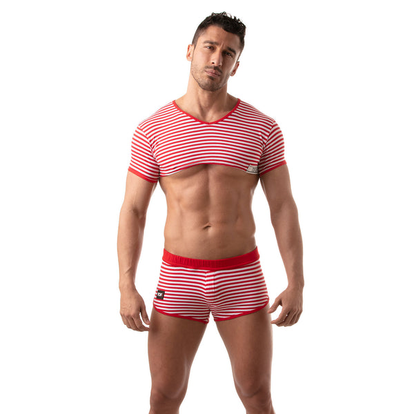 Crop Top Herren, Rot - Sexy Matrosen-Design mit Streifenmuster | TOF Paris