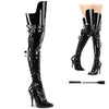 SEDUCE-3080 Overknee Stiefel mit Peitsche - Schwarz lack | Pleaser High Heels