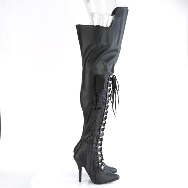 SEDUCE-3082 Overknee Stiefel mit Schnürung und Peitsche - Schwarz matt von Pleaser High Heels – Ansicht 5