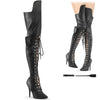SEDUCE-3082 Overknee Stiefel mit Schnürung und Peitsche - Schwarz matt | Pleaser High Heels