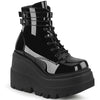 SHAKER-52 Plateau Stiefeletten schwarz Lack Schnürung | DemoniaCult