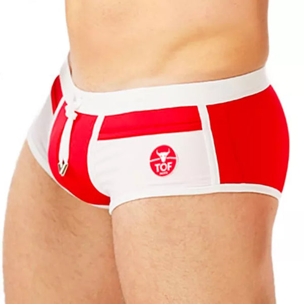 Rote aufregende Badeshorts für verlockende Stunden am Pool von TOF Paris – Ansicht 3